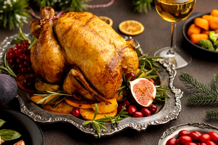 Dinde farcie de Noël sur lit de pommes de terre